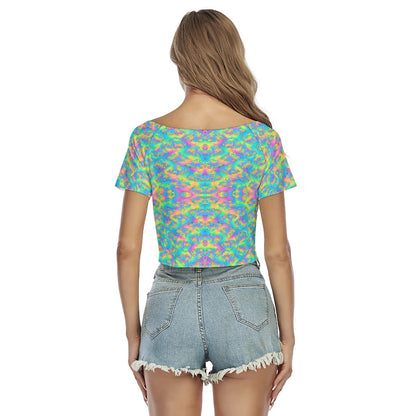 Women's Raglan Drawstring Front Crop Tee