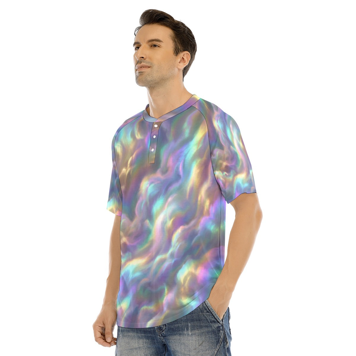 Men's Raglan Sleeve T-shirt With Button Closure