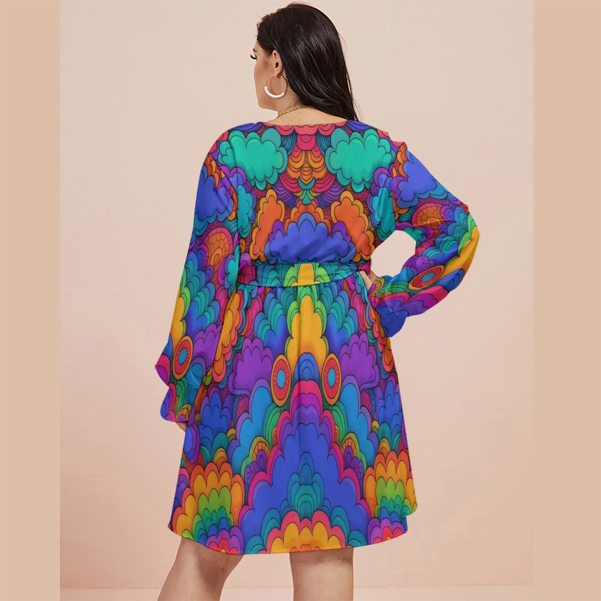 Women's V-neck Dress With Waistband(Plus Size)