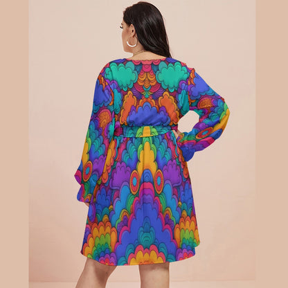 Women's V-neck Dress With Waistband(Plus Size)