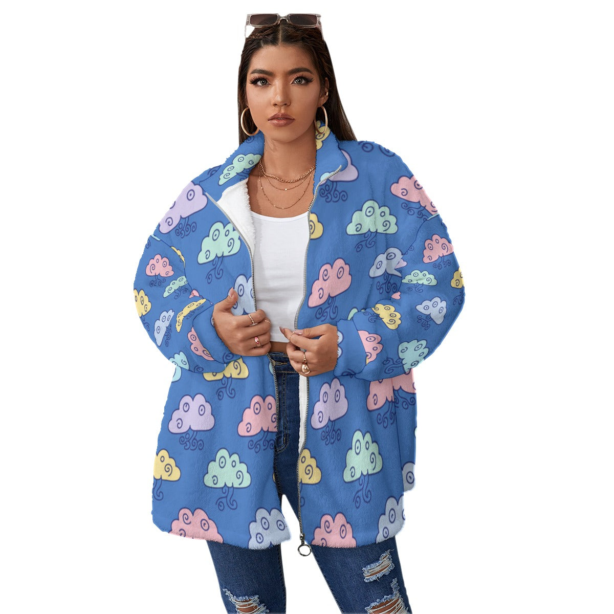 Unisex Borg Fleece Stand-up Collar Coat With Zipper Closure(Plus Size)