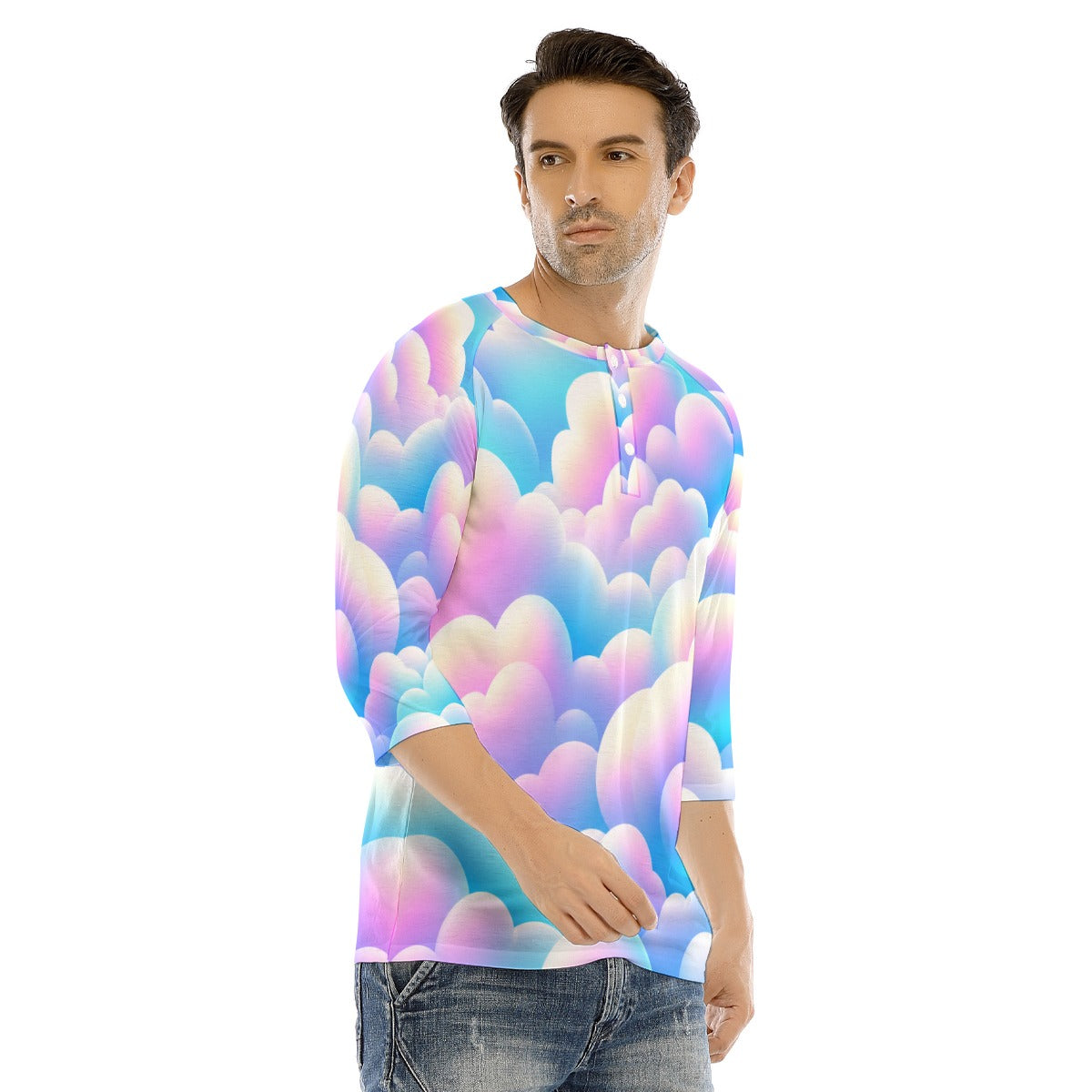 Men's Bracelet Sleeve T-shirt With Button Closure - view 2