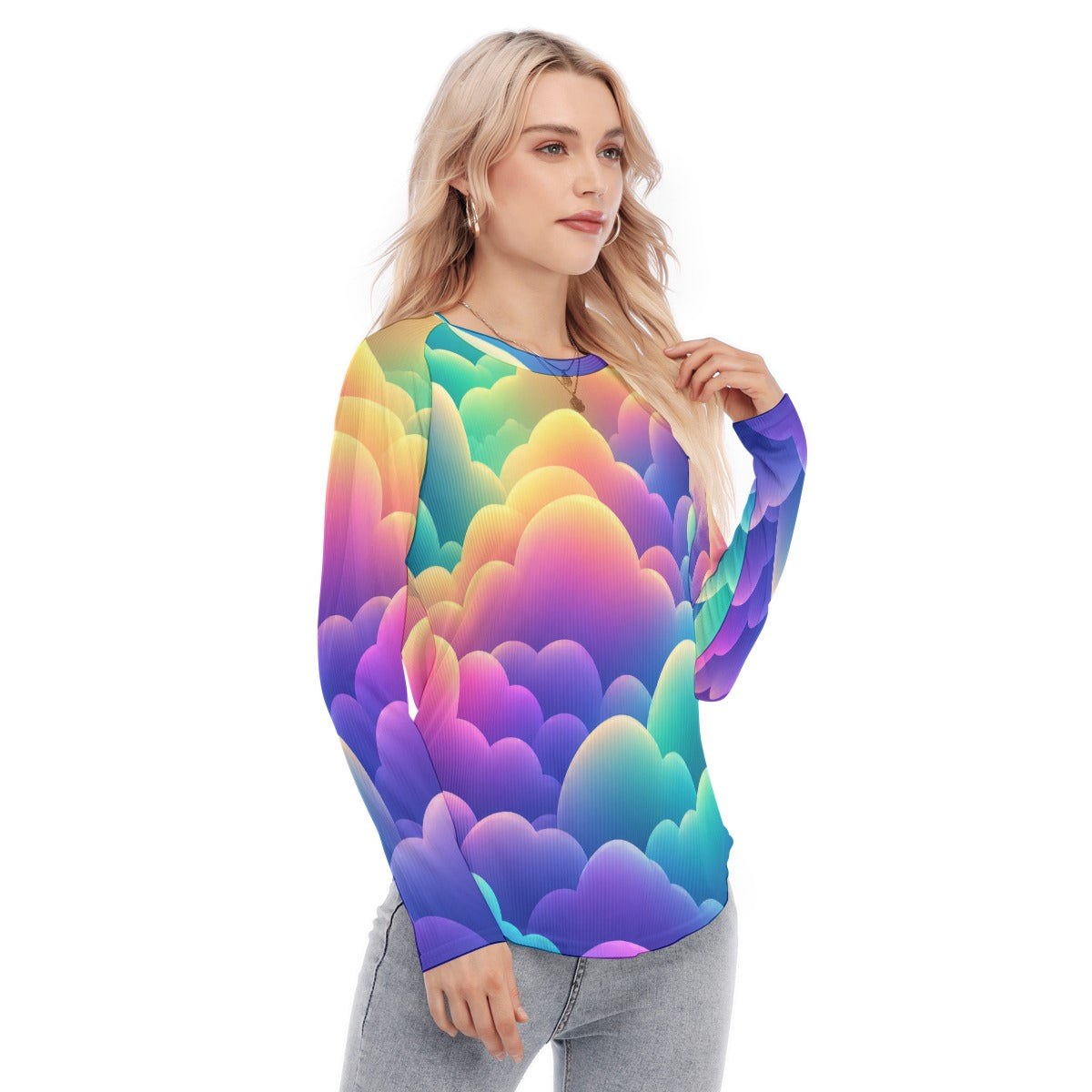 Women's Raglan Sleeves U-Shaped Hem Long Sleeves Blouse
