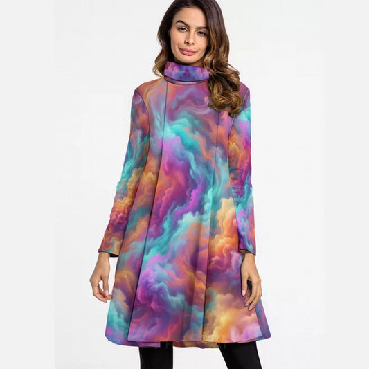 Women's High Neck Dress With Long Sleeve