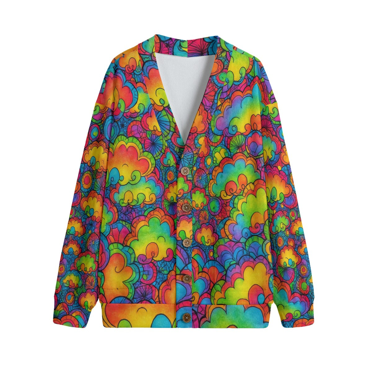 Unisex V-neck Knitted Fleece Cardigan With Button Closure