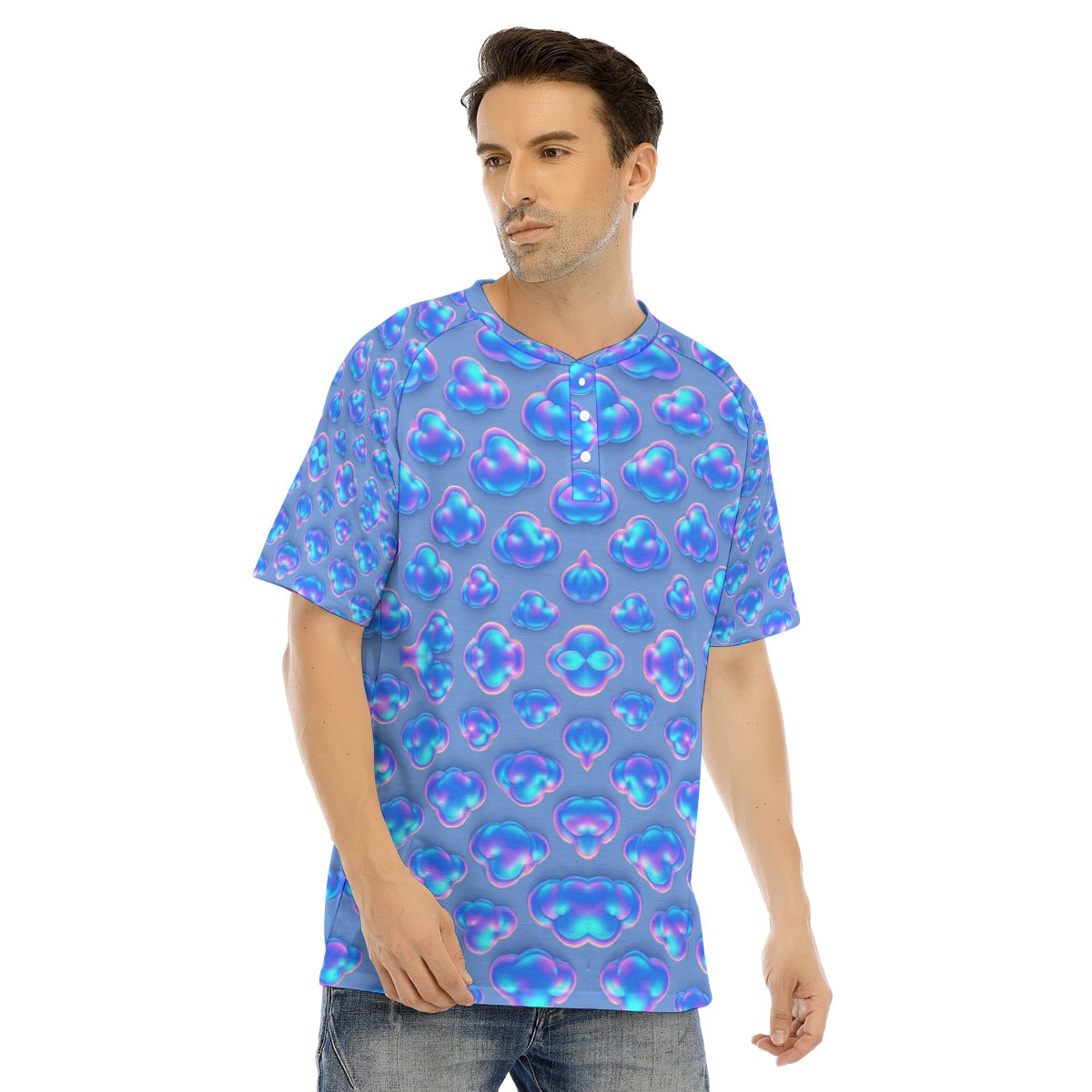 Men's Raglan Sleeve T-shirt With Button Closure