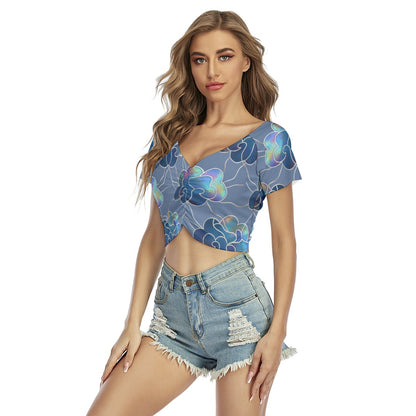 Women's Raglan Drawstring Front Crop Tee