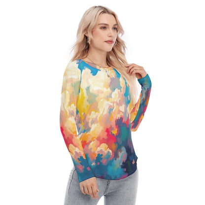 Women's Raglan Sleeves U-Shaped Hem Long Sleeves Blouse