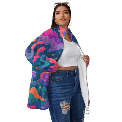 Unisex Borg Fleece Stand-up Collar Coat With Zipper Closure(Plus Size)