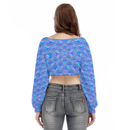 Women's V-neck Long Sleeve Cropped Sweatshirt