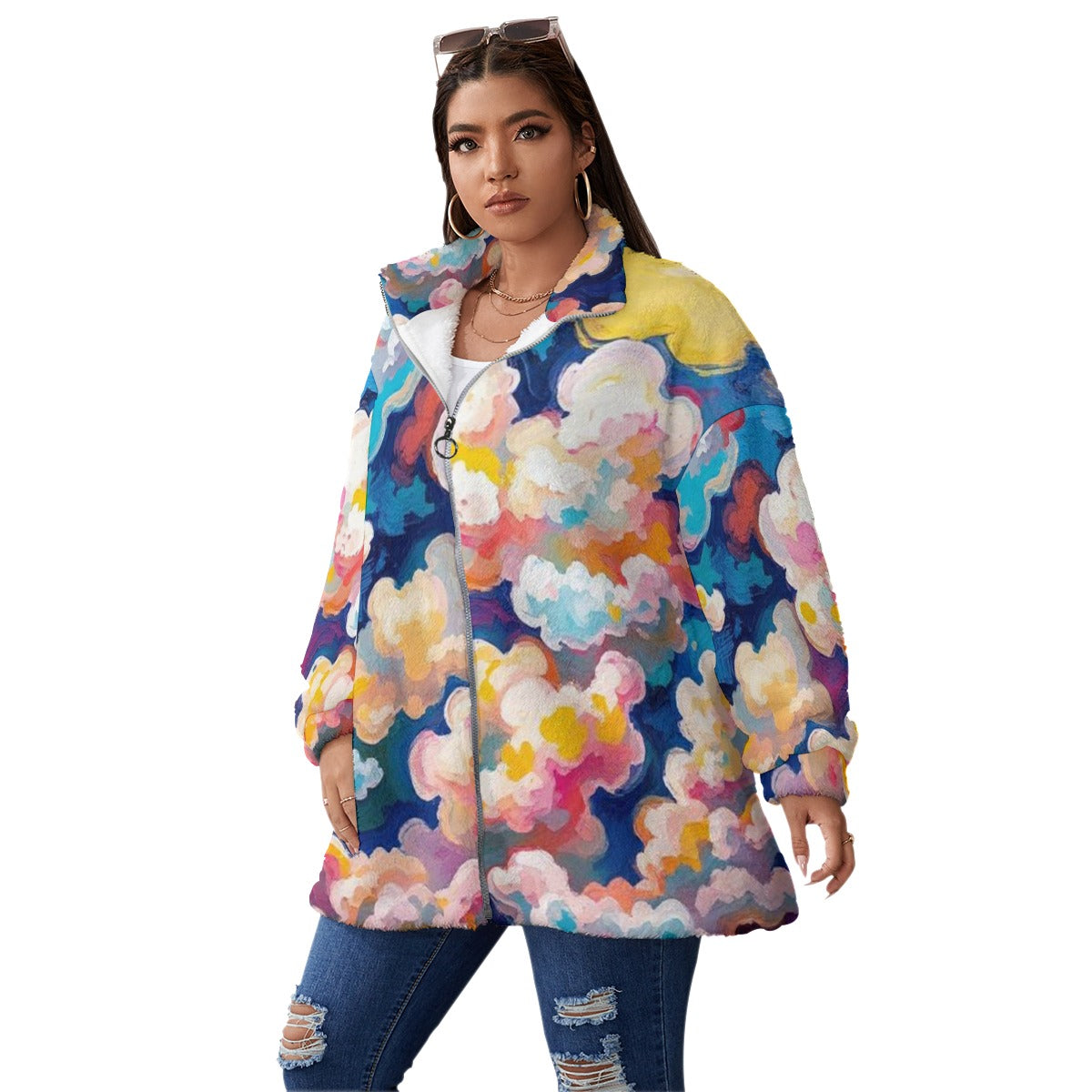 Unisex Borg Fleece Stand-up Collar Coat With Zipper Closure(Plus Size)