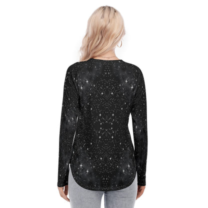 Women's Raglan Sleeves U-Shaped Hem Long Sleeves Blouse