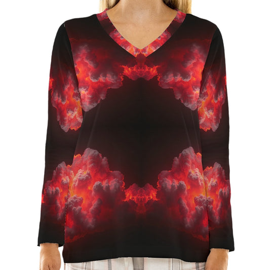 Women's Loose V-Neck T-Shirt With Long Sleeve