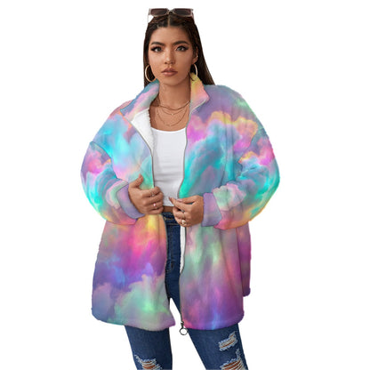 Unisex Borg Fleece Stand-up Collar Coat With Zipper Closure(Plus Size)