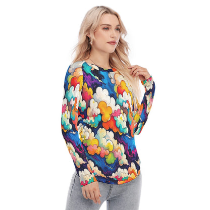 Women's Raglan Sleeves U-Shaped Hem Long Sleeves Blouse