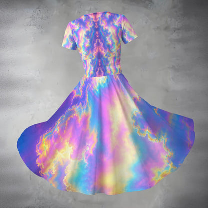 All-over Print Women's Short Sleeve V Neck Midi Dress