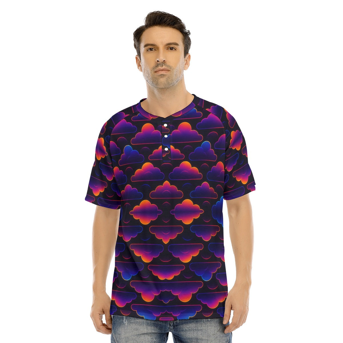 Men's Raglan Sleeve T-shirt With Button Closure