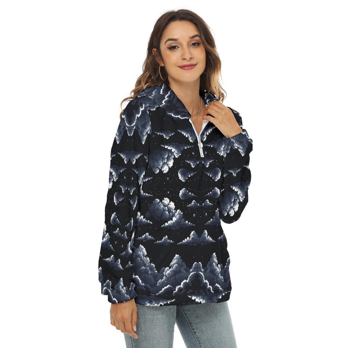 Women's Borg Fleece Hoodie With Half Zip