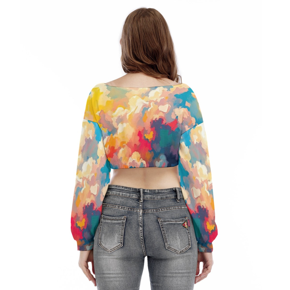 Women's V-neck Long Sleeve Cropped Sweatshirt
