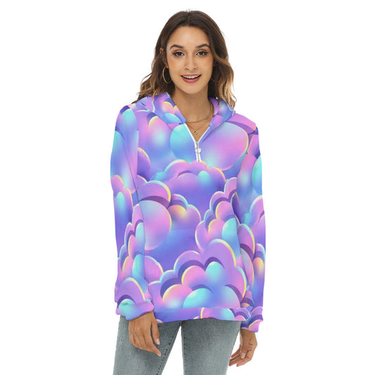 Women's Borg Fleece Hoodie With Half Zip