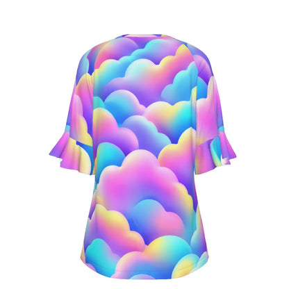 V-neck Women's T-shirt With Bell Sleeve
