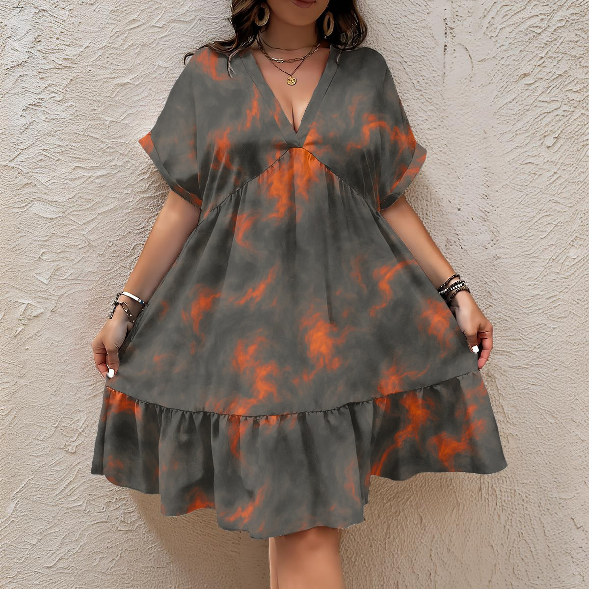 Unisex Women’s Floral V-Neck Short Sleeve Dress