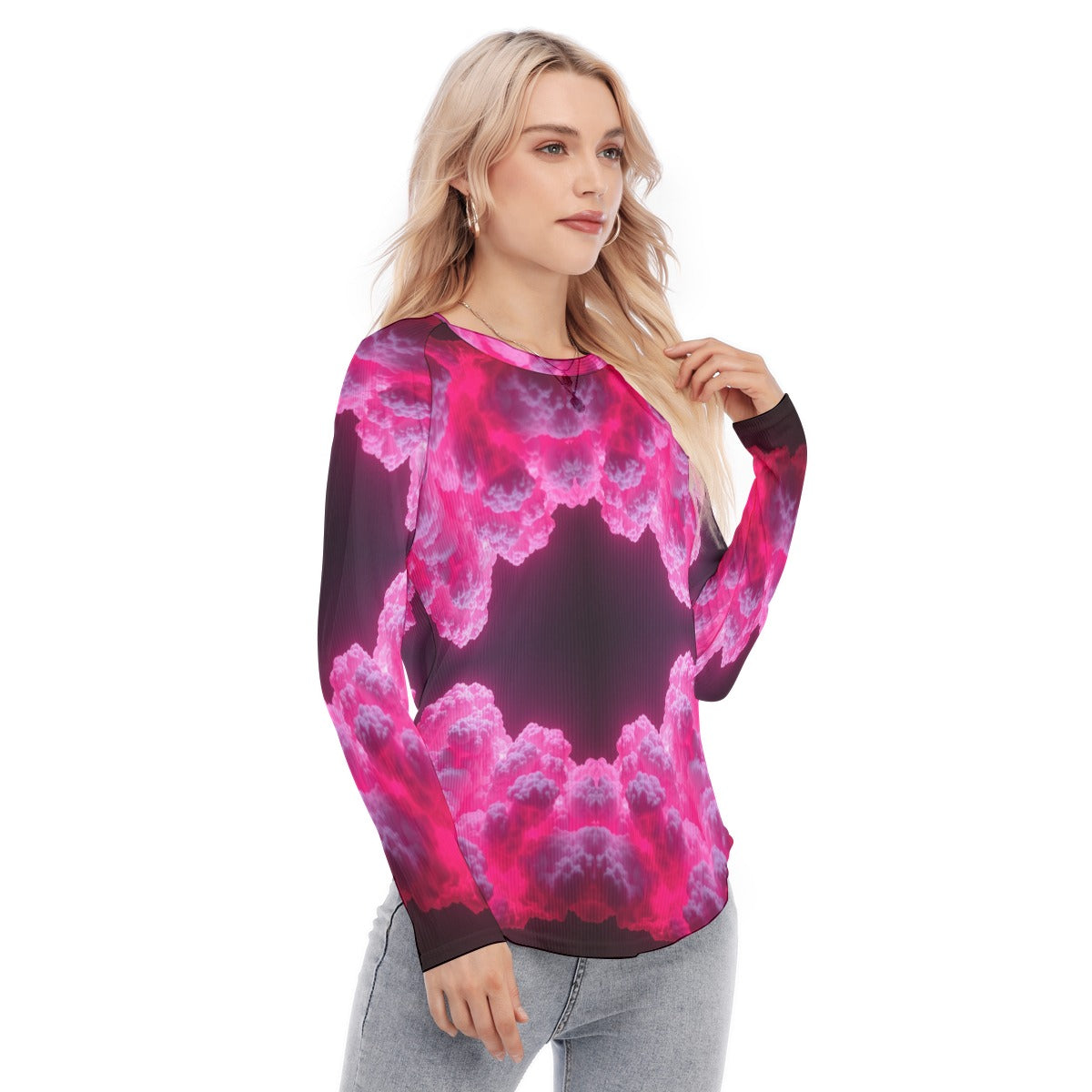 Women's Raglan Sleeves U-Shaped Hem Long Sleeves Blouse