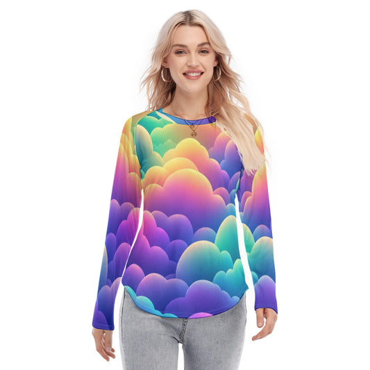 Women's Raglan Sleeves U-Shaped Hem Long Sleeves Blouse