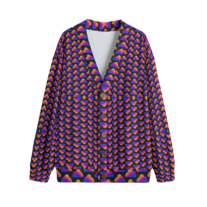 Unisex V-neck Knitted Fleece Cardigan With Button Closure