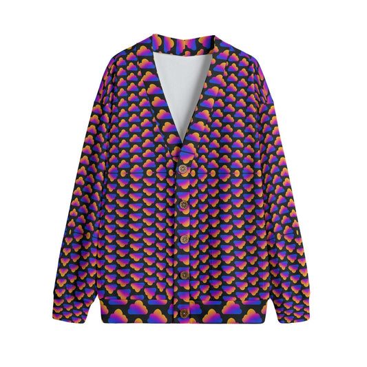 Unisex V-neck Knitted Fleece Cardigan With Button Closure