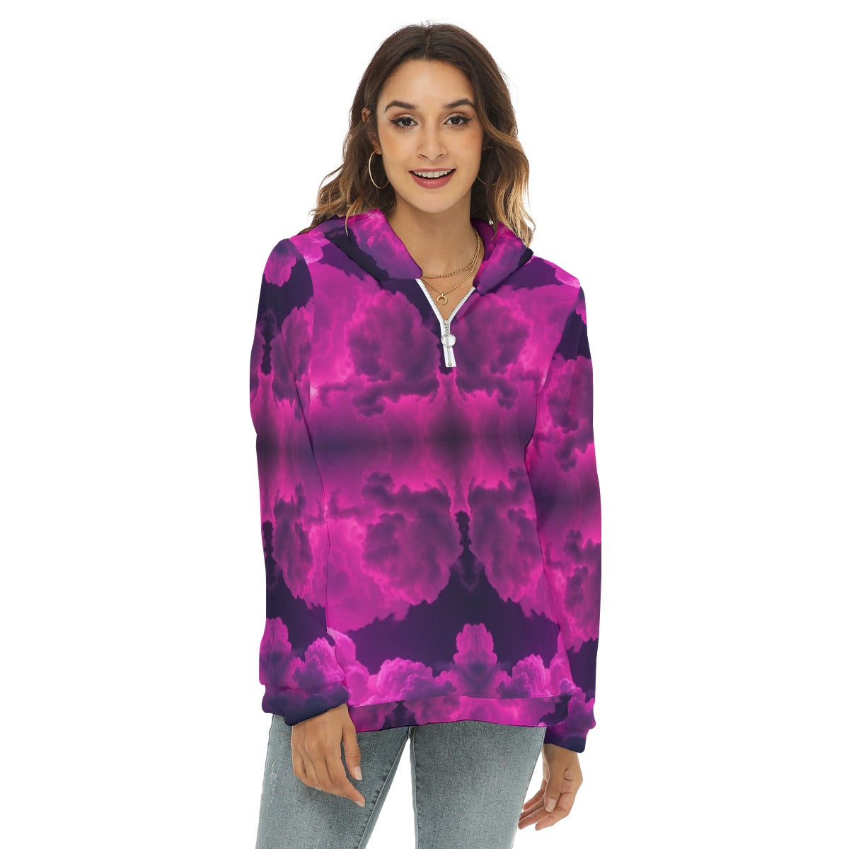Women's Borg Fleece Hoodie With Half Zip