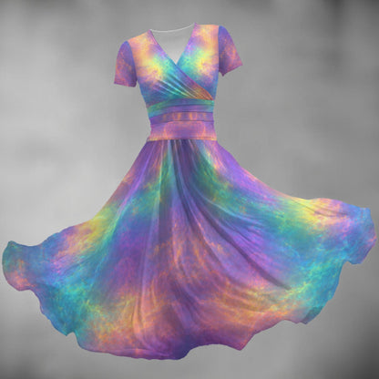 All-over Print Women's Short Sleeve V Neck Midi Dress