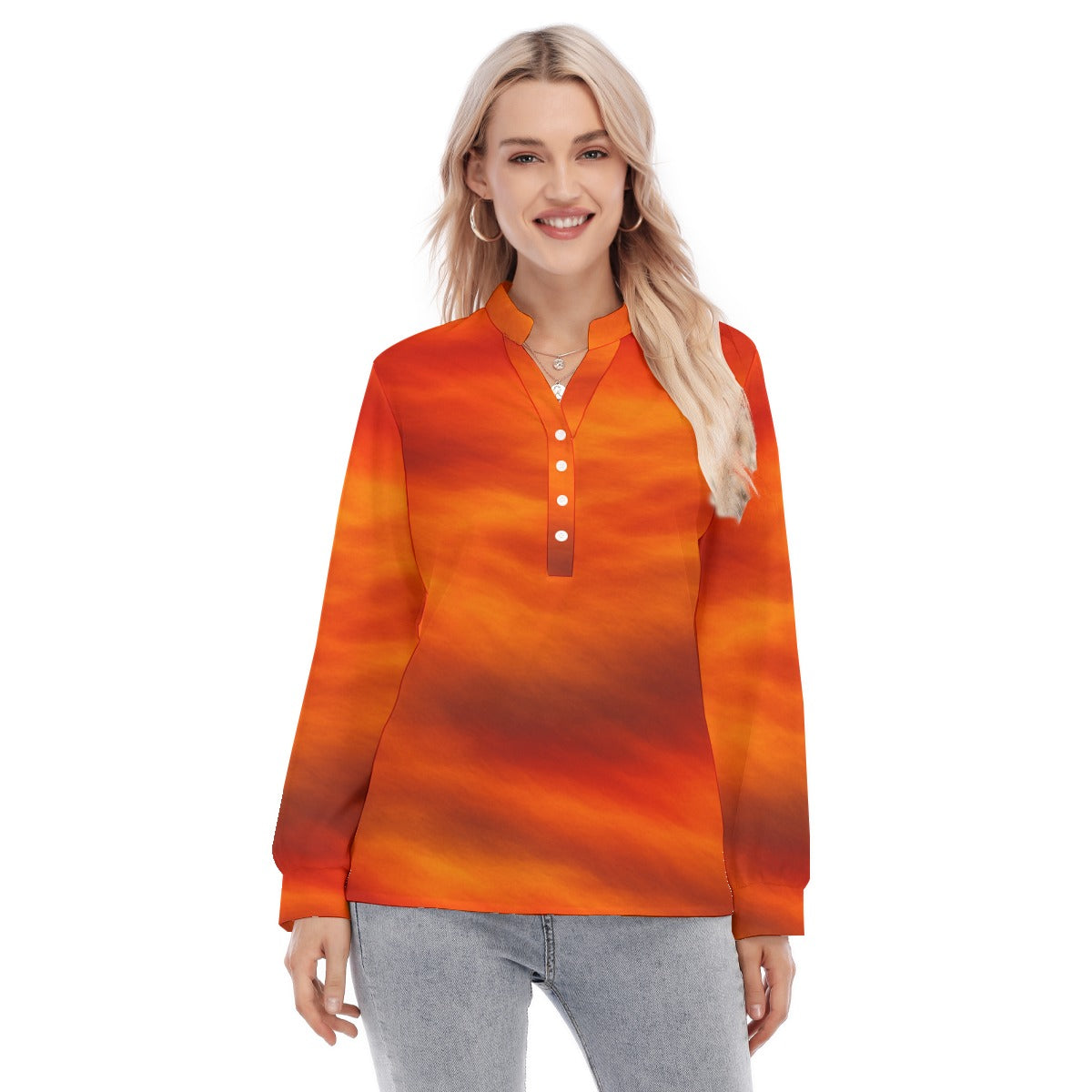 Women's Long Sleeve Blouse With Button Closure