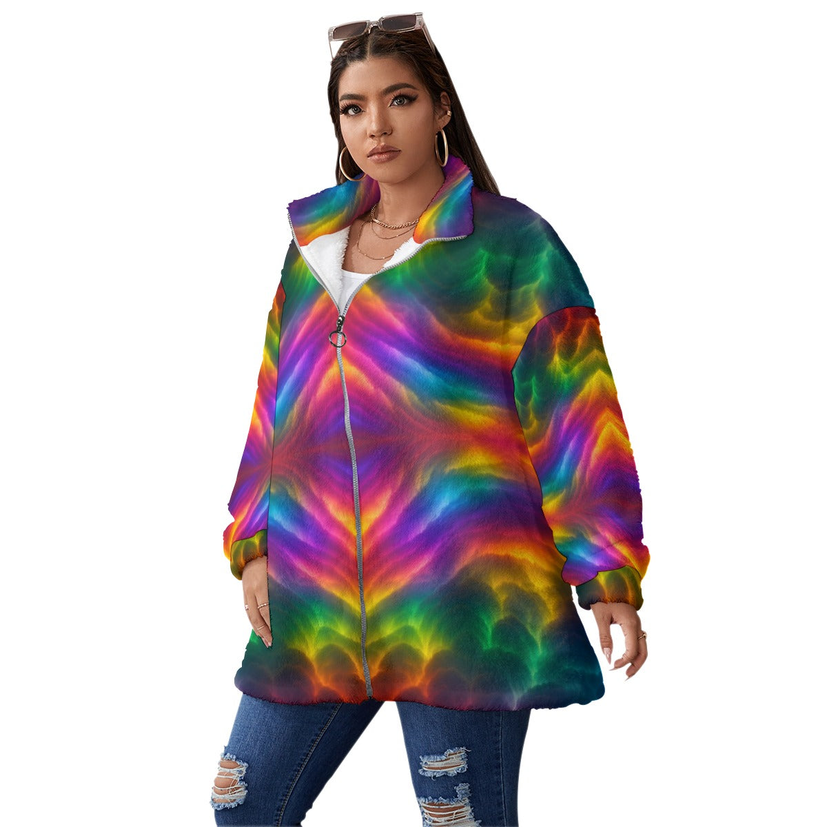Unisex Borg Fleece Stand-up Collar Coat With Zipper Closure(Plus Size)