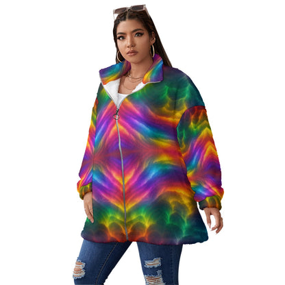 Unisex Borg Fleece Stand-up Collar Coat With Zipper Closure(Plus Size)