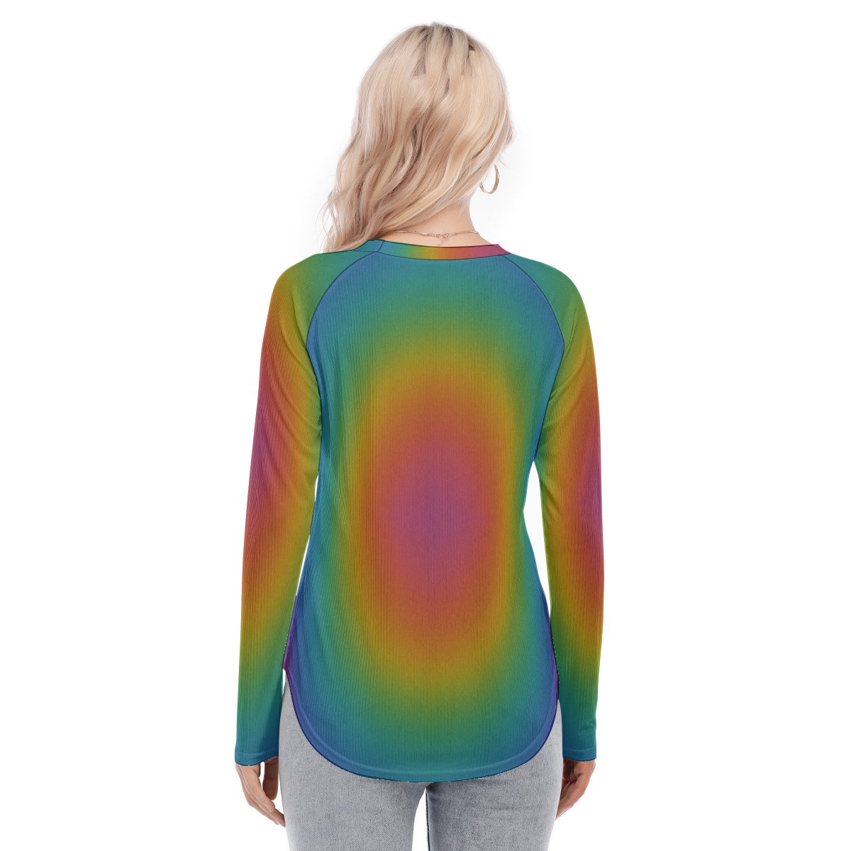 Women's Raglan Sleeves U-Shaped Hem Long Sleeves Blouse