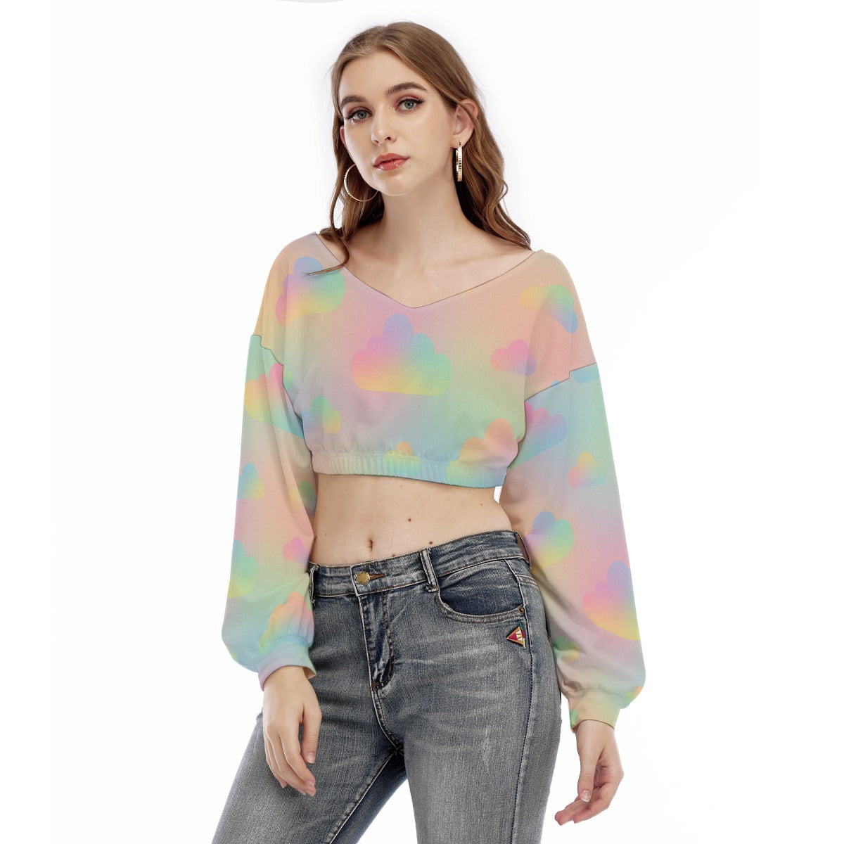 Women's V-neck Long Sleeve Cropped Sweatshirt