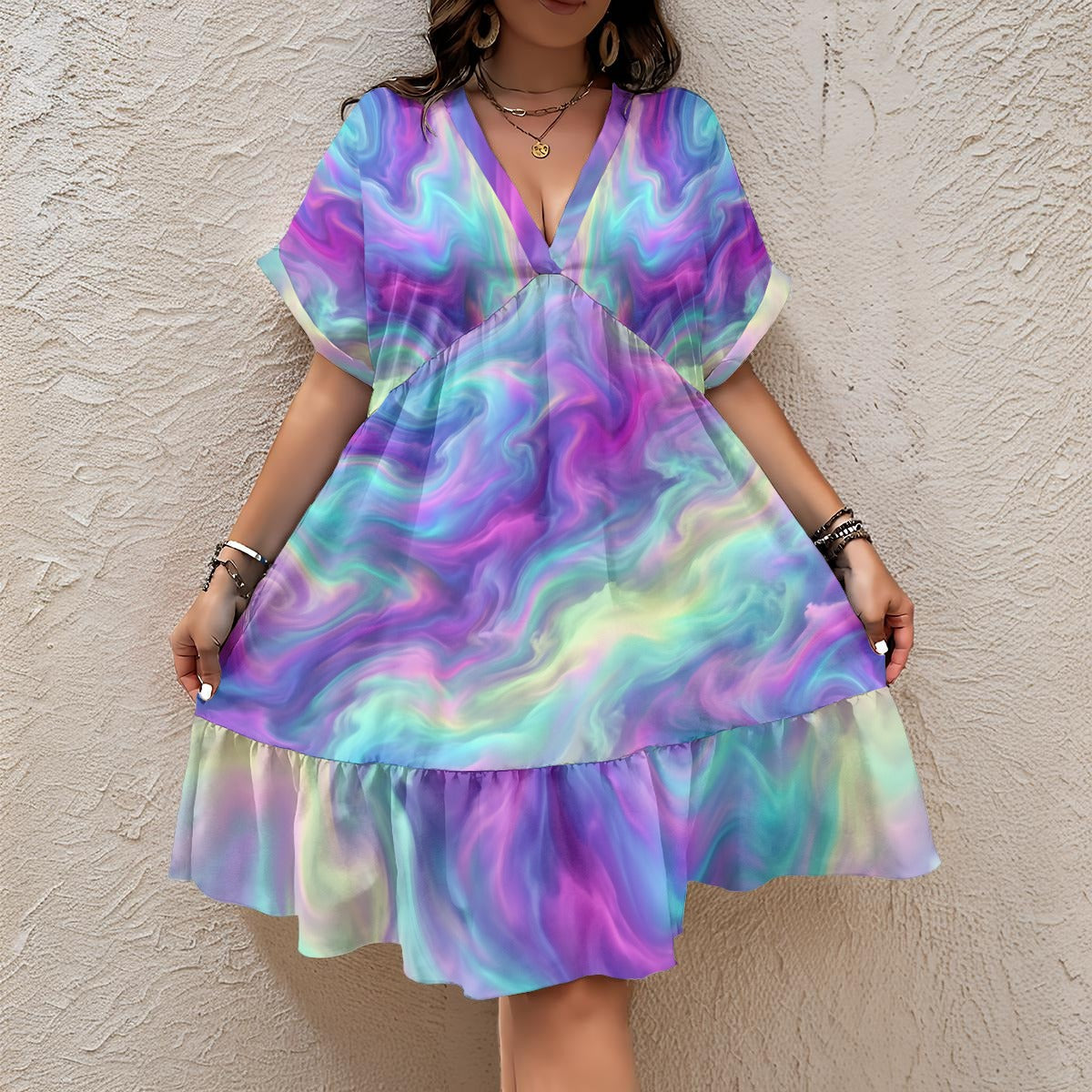 Women’s Floral V-Neck Short Sleeve Dress