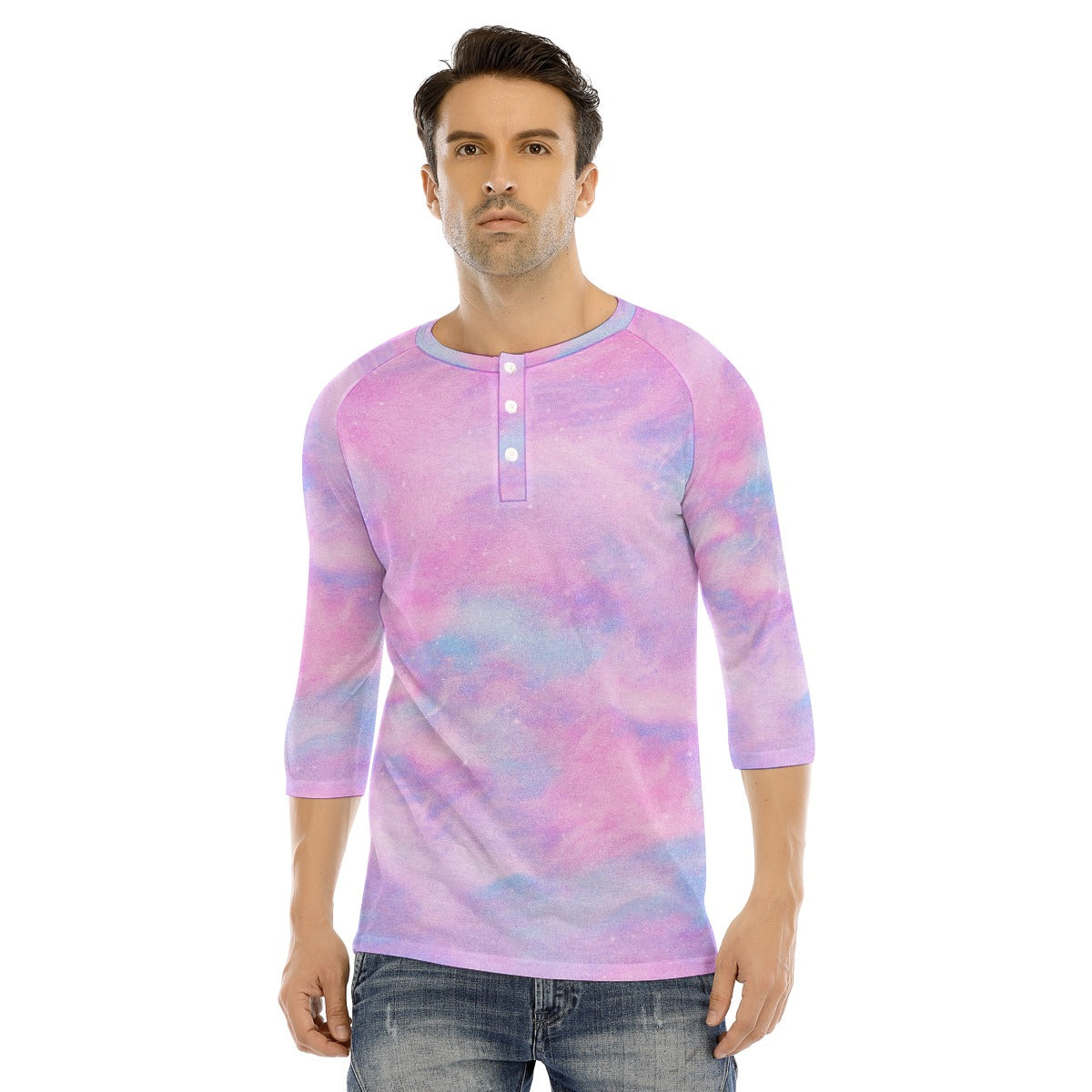 Men's Bracelet Sleeve T-shirt With Button Closure - view 1