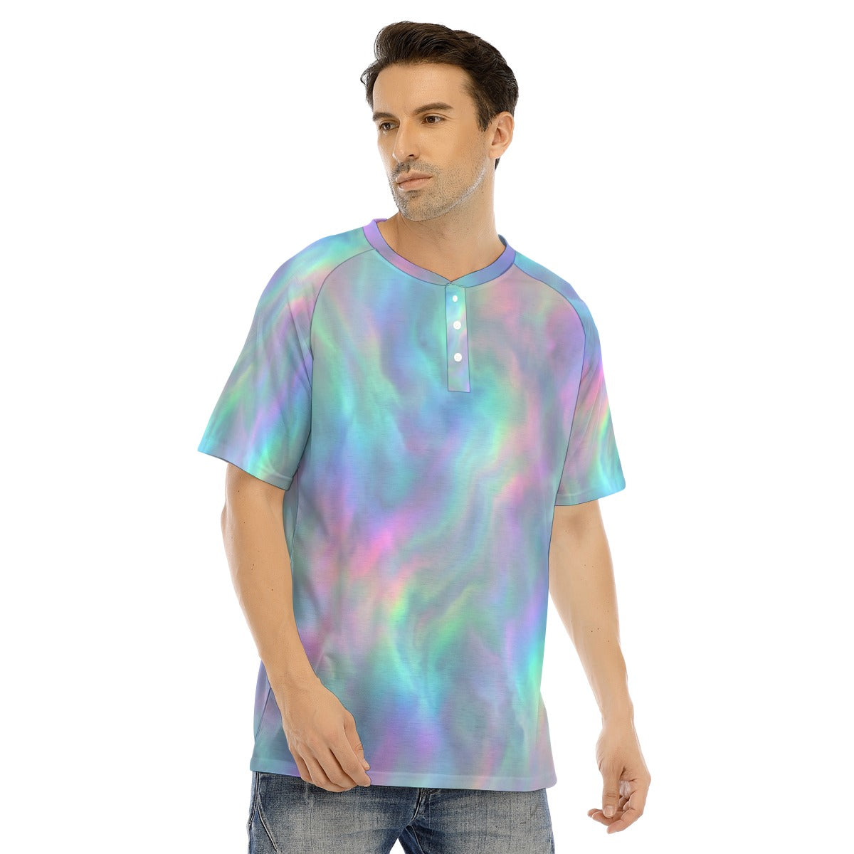 Men's Raglan Sleeve T-shirt With Button Closure
