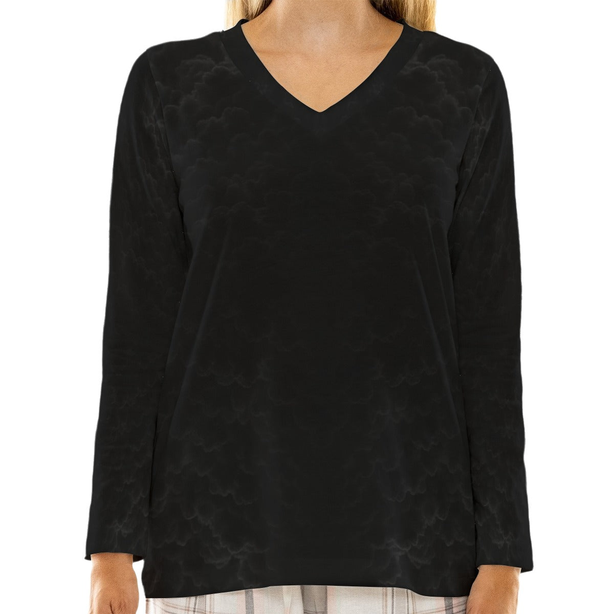 Women's Loose V-Neck T-Shirt With Long Sleeve