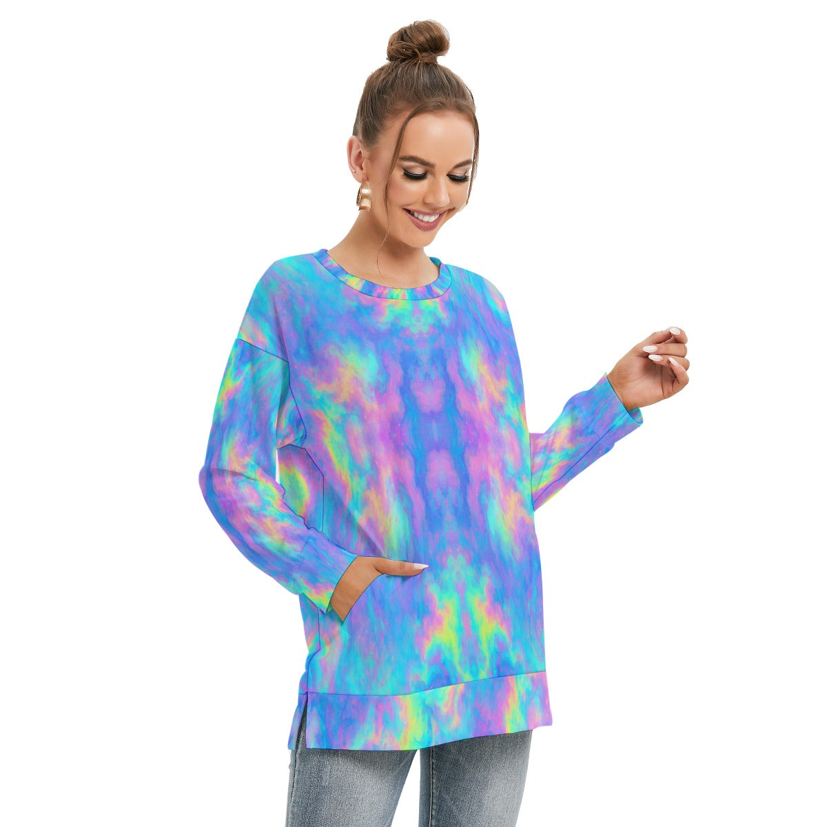 Women's Side Split O-neck Sweatshirt