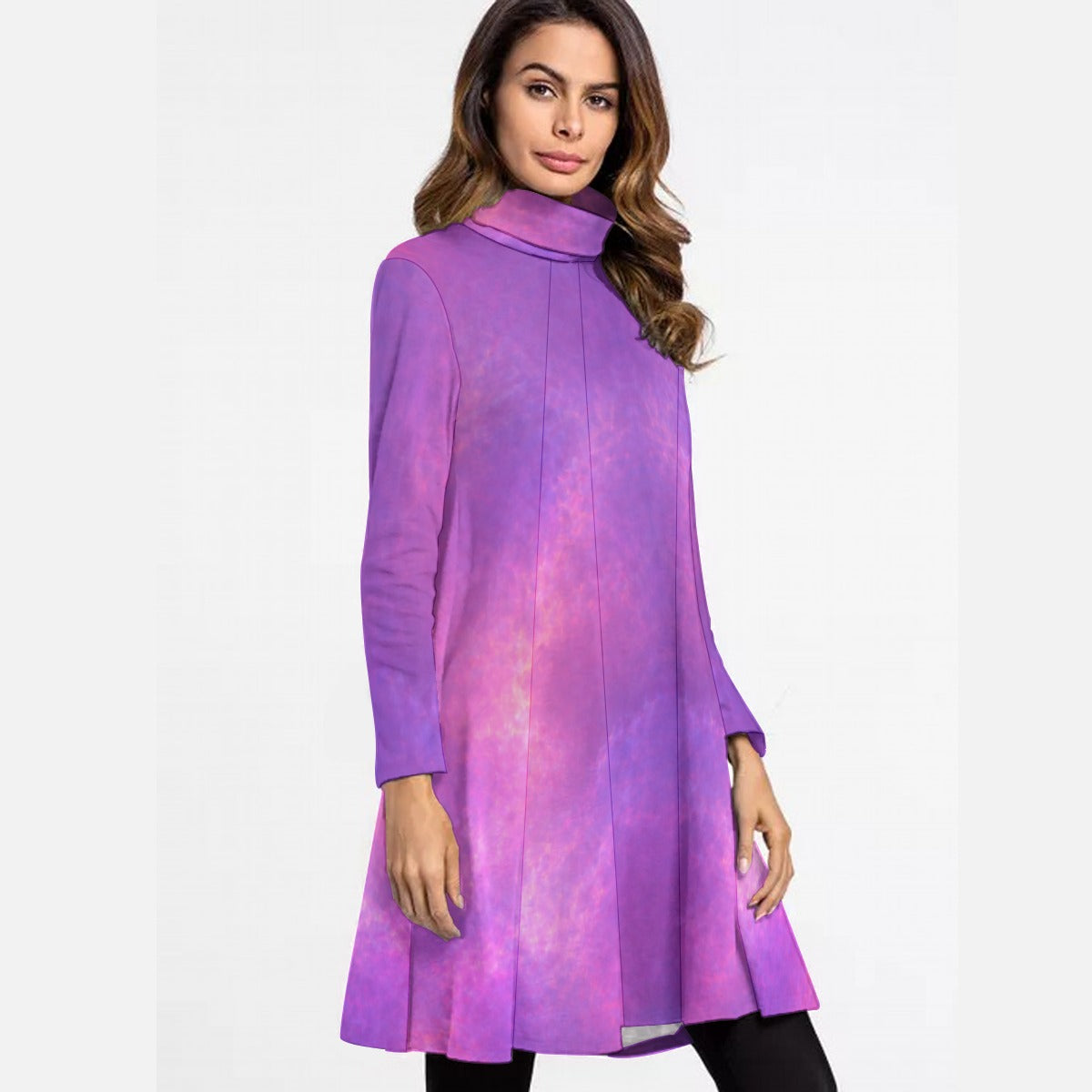 Women's High Neck Dress With Long Sleeve