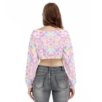 Women's V-neck Long Sleeve Cropped Sweatshirt