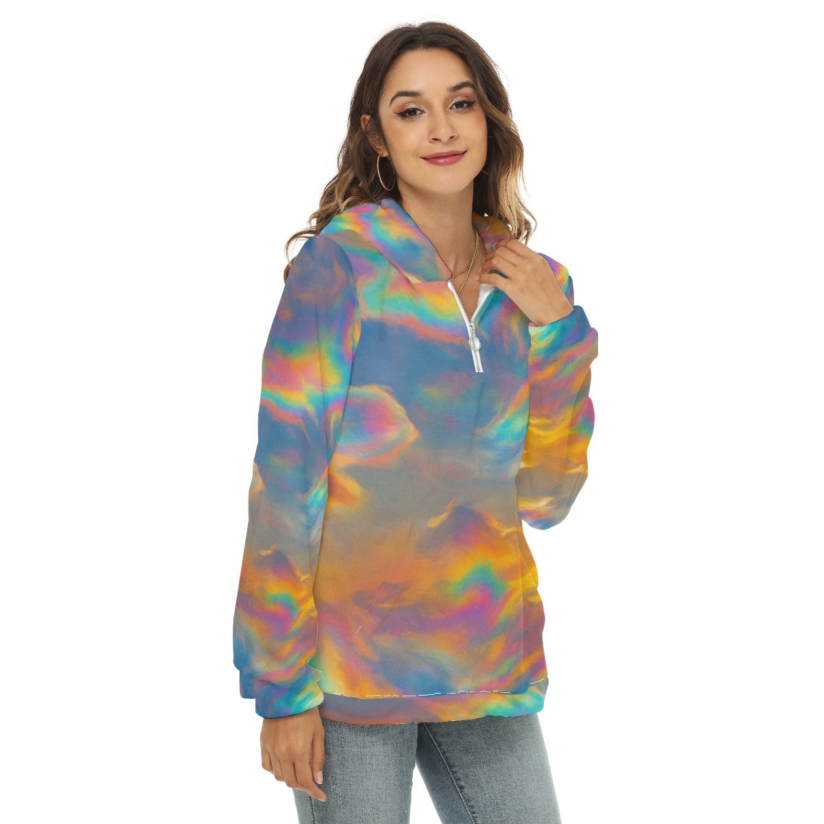 Women's Borg Fleece Hoodie With Half Zip