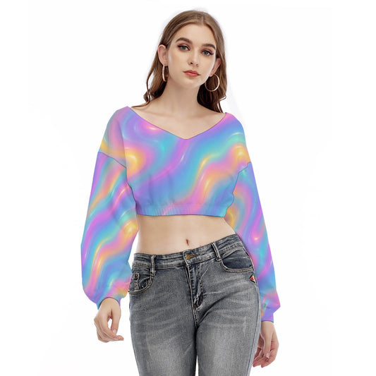 Women's V-neck Long Sleeve Cropped Sweatshirt