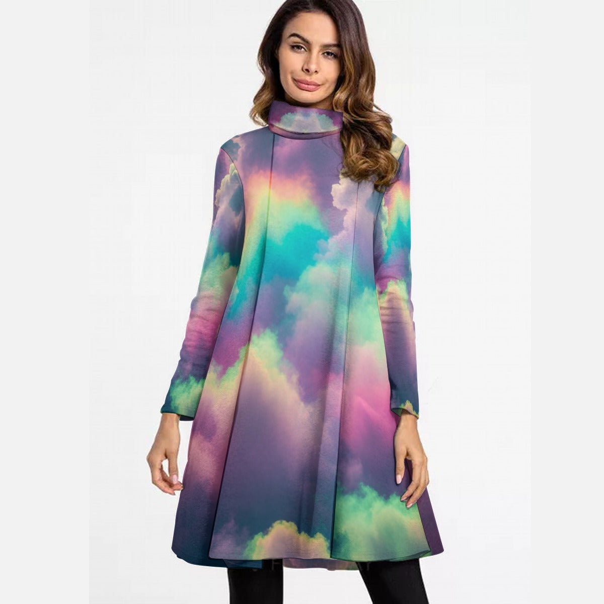 Women's High Neck Dress With Long Sleeve