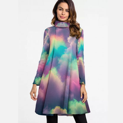Women's High Neck Dress With Long Sleeve