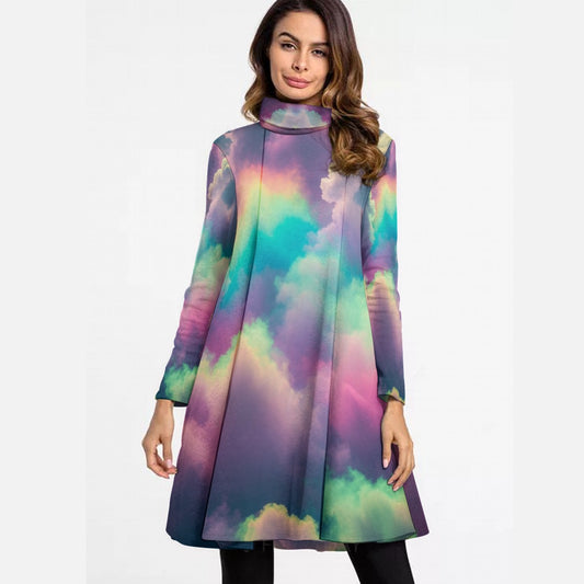 Women's High Neck Dress With Long Sleeve