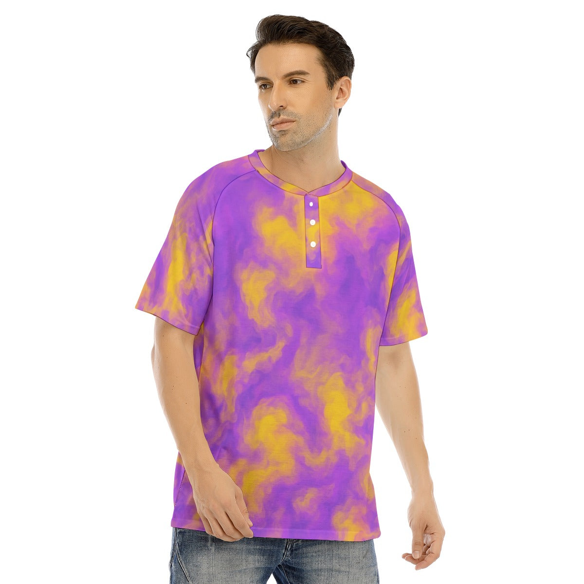 Men's Raglan Sleeve T-shirt With Button Closure